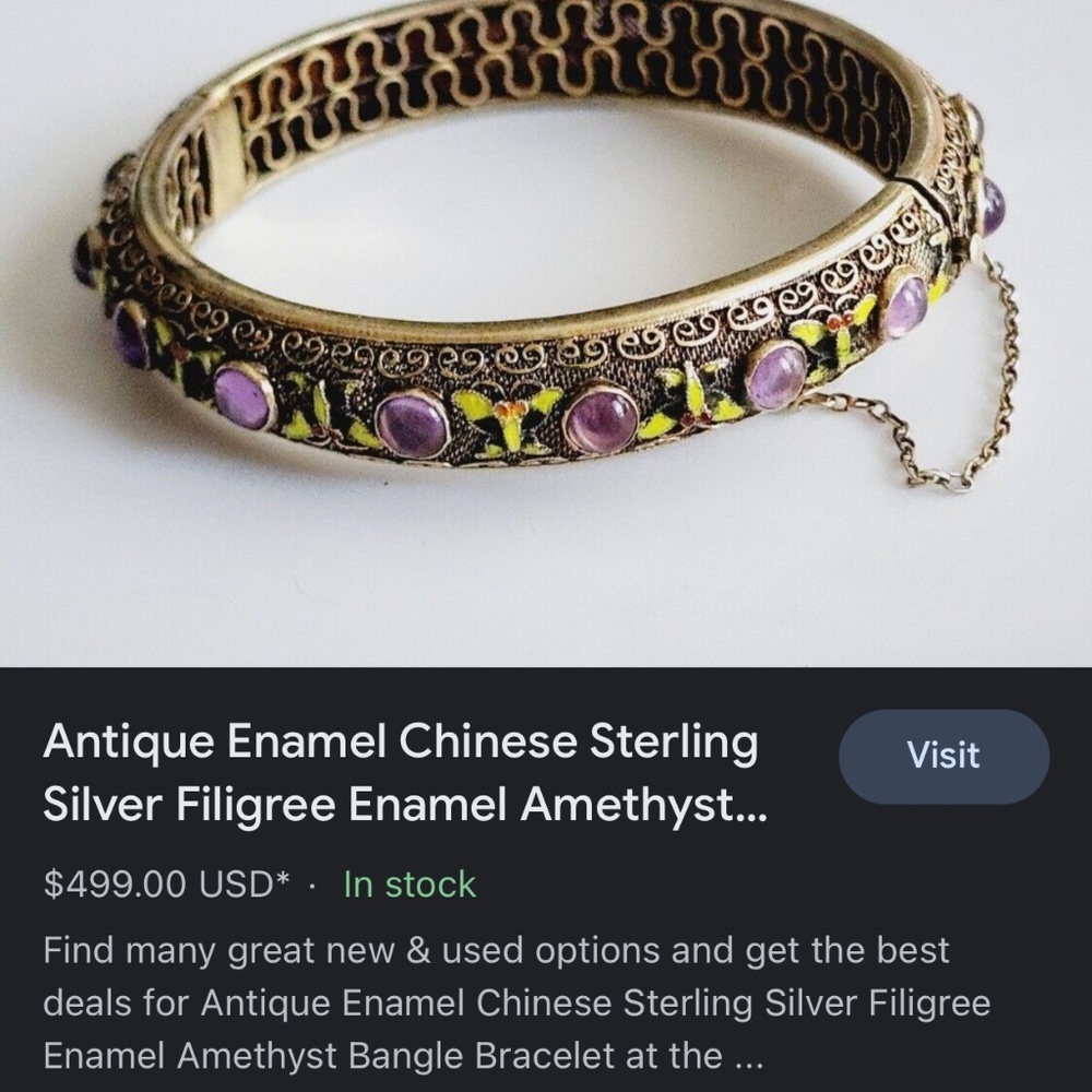 Chinese sterling silver and amethyst bangle bracelet